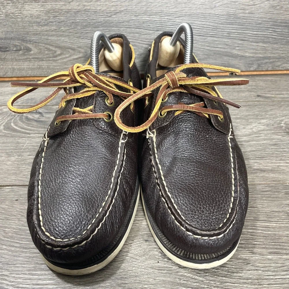Polo Ralph Lauren Boat Shoes Mens 10.5 D Dark Brown Bienne II Pebbled Leather